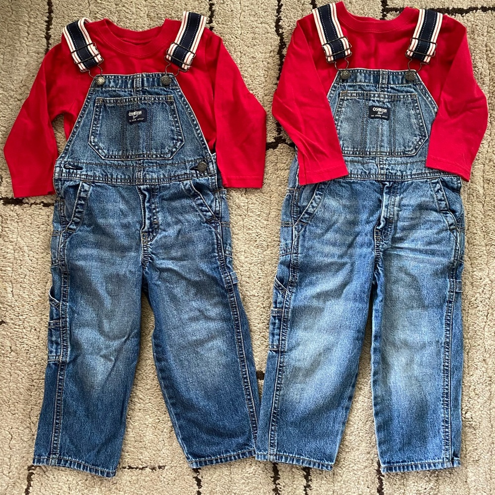 2 sets Oshkosh Overalls with red shirt size 2T